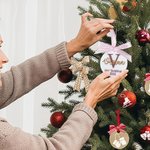 Personalized First Christmas Pink Bow Ribbon Acrylic Ornament with Glitter Initial Holiday Tree Decor  Gift for Baby Girl