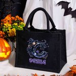 Personalisierte niedlichen Cartoon Hexe Ribbon Initial Jute Tote Tasche mit Namen Halloween Party Geschenk für Mädchen Frauen