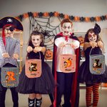 Personalized Halloween Costumes Cartoon Character Checkered Bag Sweets Basket with Initial and Name Trick or Treat Party Gift for Family Boys Girls