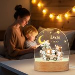 Spersonalizowana lampka nocna LED Cute Forest Animal Lion Elephant z drewnianą podstawą i imieniem Dekoracja pokoju dziecięcego Prezent urodzinowy dla dzieci