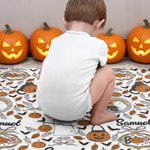 Calabaza fantasma personalizado suave manta del bebé Swaddle nudo sombrero conjunto con el nombre de Halloween regalo para los nuevos padres