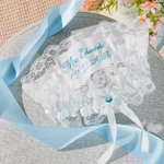 Personalised Something Blue Embroidered Text Lace Bow Wedding Garter with Heart-Shaped Charm  Wedding Bridal Shower Gift for Bride
