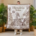 Personalizzato Retro Toile De Jouy Leopardo Giraffa Elefante Coperta morbida con nome e nappe Home Decor Regalo di compleanno per la famiglia