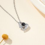 Personalized Zircon Angel Wing Photo Projection Necklace Dainty Jewellery Anniversary Birthday Memorial Gift for Women