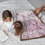 Personalizzato Retro Toile De Jouy Leopardo Giraffa Elefante Coperta morbida con nome e nappe Home Decor Regalo di compleanno per la famiglia