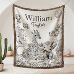 Personalizzato Retro Toile De Jouy Leopardo Giraffa Elefante Coperta morbida con nome e nappe Home Decor Regalo di compleanno per la famiglia