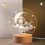 Gepersonaliseerd LED Nachtlampje met Schattige Slaapdiertjes Naam Datum en Houten Basis Babykamer Decoratie Verjaardag of Babyshower Cadeau voor Kind