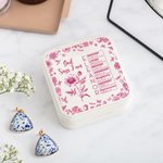 Spersonalizowane pudełko na biżuterię Toile De Jouy Birth Flower Bible Chapter Name PU Leather Birthday Christmas Gift for Christians Women