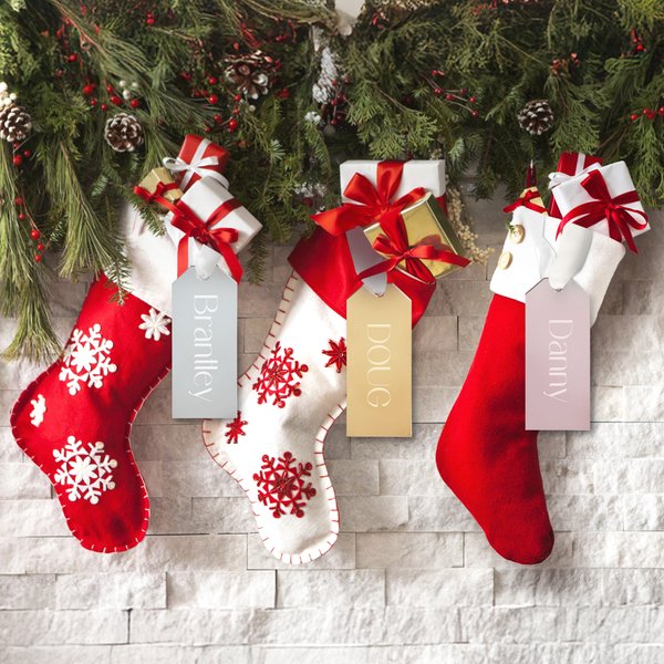 Personalized Engraved Name Mirrored Acrylic Stocking Tag Christmas Lights Tree Decor Christmas Gift for Family Friends
