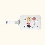Etichetta in pelle PU personalizzata con nome inciso donna e fiore della nascita multicolore accessorio da viaggio regalo di compleanno per lei