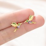 Personalizado Colibrí piedra de nacimiento circón Pendientes Dainty Joyería Cumpleaños Aniversario Regalo para Mujeres Colibrí Amantes