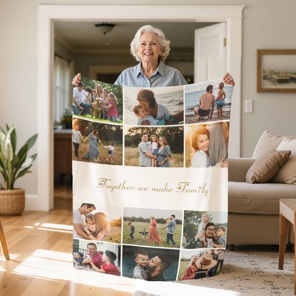 Personalized 12 Photos Collage Super Soft Blanket with Text Christmas Thanksgiving Day Gift for Family Friend