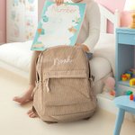 Personalised Multicolor Corduroy Toddler Backpack with Embroidered Name Birthday Back to School Gift for Kids Toddlers