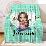 Personalised Multicolour Heart Cartoon Mom Grandma Birth Flower Bouquet Throw Blanket with Name Home Decor Birthday Christmas Gift for Women
