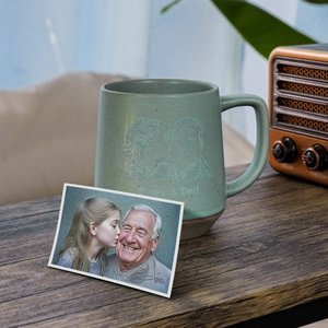 Personlig graverad linjekonst fotoporträtt 11,8 oz keramisk kaffemugg daglig användning jul födelsedagspresent för familj vänner