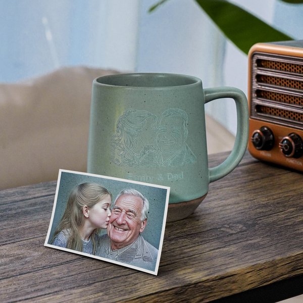 Personalized Engraved Line Art Photo Portrait 11.8 oz Ceramic Coffee Mug Daily Use Christmas Birthday Gift for Family Friends
