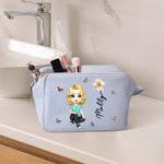 Personalized Birth Flower Cartoon Character Multicolour Waffle Makeup Bag with Name and Zipper Travel Essentials Wedding Party Birthday Gift for Women