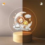 Personalisiertes Mond Sterne Niedliche-Tiere LED-Nachtlicht mit Namen Datum und Holzsockel Kinderzimmer Deko Geburtstag Baby Party Geschenk für Kinder