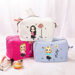 Personalized Birth Flower Cartoon Character Multicolour Waffle Makeup Bag with Name and Zipper Travel Essentials Wedding Party Birthday Gift for Women
