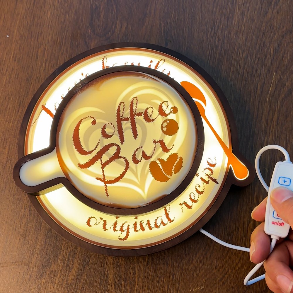 Personlig Latte art Cappuccino 3D kaffekopp Omgivande LED-ljus med texter Hem Kaffe Bar Dekor Öppning Födelsedagspresent för kaffeälskare 5