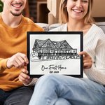 Personlig husfotolinjebroderi Innrammet maleri med tekst Veggdekorasjon Jubileum Husoppvarmingsbryllup Julegave til venner