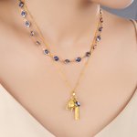 Personalizado Evil Eye Wishbone herradura Juego de 2 collares con nombre y colgante en forma de corazón cumpleaños aniversario regalo para amigos de la familia