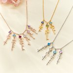 Gepersonaliseerde 1-8 Geboortesteen & Naam Hangende Hangers Familieketting Verjaardag Verjaardag Kerstcadeau voor Vrouwen Oma Moeder