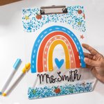 Personalisierte Glitter Regenbogen Apfel Acryl Zwischenablage mit Text Schule liefert Lehrer Anerkennung Woche Geschenk für Lehrer