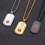 Personalised Identification Medical Alert Symbol ID Tag Necklace with Engraved Texts Emergency Survival Birthday Gift for Friends Family