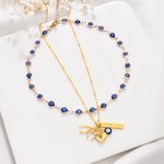 Personalizado Evil Eye Wishbone herradura Juego de 2 collares con nombre y colgante en forma de corazón cumpleaños aniversario regalo para amigos de la familia