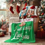 Gepersonaliseerde Cartoon Kerstmuts Vrouw Man Kat Zachte Deken met Naam en Tekst Home Decor Kerstcadeau voor Koppels