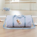 Borsa da danza a righe personalizzata con nome e tracolla, a tema danza classica - Regalo di compleanno per ragazze e amanti della danza