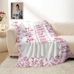 Spersonalizowany koc z imieniem i nazwiskiem Toile De Jouy Birth Flower Bible Chapter Soft Throw Blanket Baptism Birthday Christmas Gift for Women Christians