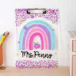 Personalisierte Glitter Regenbogen Apfel Acryl Zwischenablage mit Text Schule liefert Lehrer Anerkennung Woche Geschenk für Lehrer