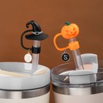 Personalized Bat Pumpkin Witch Hat Ghost Straw Topper with Initial Charm Accessory for Stanley Cup Halloween Gift for Family Friends
