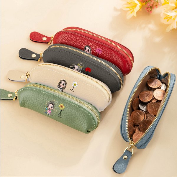 Portamonete in pelle PU personalizzato con nome stile moda ragazza fiore di nascita accessorio regalo di compleanno o Natale per donne