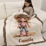 Personalised Cartoon Cowboy Cowgirl Tassel Soft Throw Blanket with Name Home Decor Birthday Gift for Kids Cowboy Lovers
