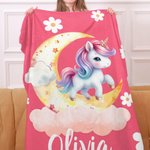 Henkilökohtainen Fantasy Unicorn Unicorn Dreamy Moon pehmeä heittää peitto nimi Home Decor Syntymäpäivä Baby Shower lahja tytöille