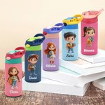 Botella isotérmica personalizada de 355 ml con pajita tapa antigoteo nombre y personaje de dibujos animados regalo de vuelta al cole para niños