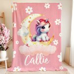 Henkilökohtainen Fantasy Unicorn Unicorn Dreamy Moon pehmeä heittää peitto nimi Home Decor Syntymäpäivä Baby Shower lahja tytöille