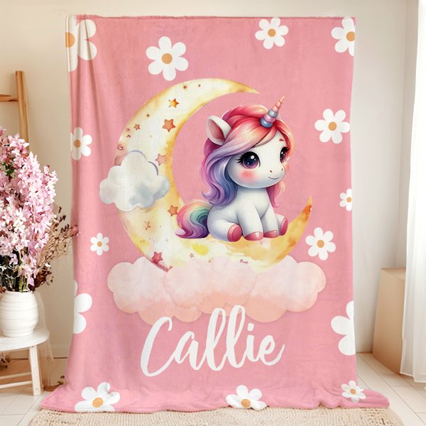 Henkilökohtainen Fantasy Unicorn Unicorn Dreamy Moon pehmeä heittää peitto nimi Home Decor Syntymäpäivä Baby Shower lahja tytöille