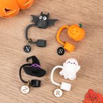 Personalized Bat Pumpkin Witch Hat Ghost Straw Topper with Initial Charm Accessory for Stanley Cup Halloween Gift for Family Friends