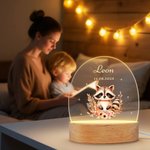 Personalisiertes Bär Fuchs LED-Nachtlicht mit Niedlichem Tier Holzsockel und Namen Kinderzimmer Deko Baby Party Geburtstag Geschenk für Mädchen Jungen