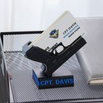 Personalized 3D Printed Pistol Card Holder Plaque with Name Office Desk Decor Appreciation Birthday Gift for Police Veterans Gun Lovers