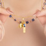 Personalizado Evil Eye Wishbone herradura Juego de 2 collares con nombre y colgante en forma de corazón cumpleaños aniversario regalo para amigos de la familia