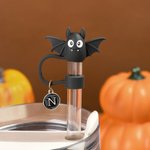 Personalized Bat Pumpkin Witch Hat Ghost Straw Topper with Initial Charm Accessory for Stanley Cup Halloween Gift for Family Friends