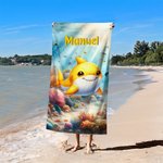 Toalla de playa personalizada con nombre diseño de mundo submarino y adorables animales marinos de secado rápido regalo de cumpleaños para niños