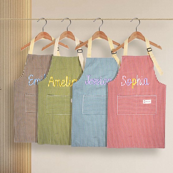 Personalized Multicolor Stripe Adjustable Apron with Name and Pocket Barbeque Party Birthday Gift for Cooking Lover Family Friend