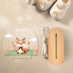 Personalisiertes Bär Fuchs LED-Nachtlicht mit Niedlichem Tier Holzsockel und Namen Kinderzimmer Deko Baby Party Geburtstag Geschenk für Mädchen Jungen