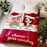 Gepersonaliseerde Cartoon Kerstmuts Vrouw Man Kat Zachte Deken met Naam en Tekst Home Decor Kerstcadeau voor Koppels